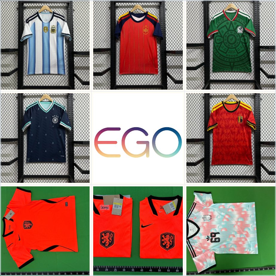 World Cup jerseys: Brazil, Argentina, Mexico, Germany, Spain, Portugal, and the USA–Canada–Mexico football kits.